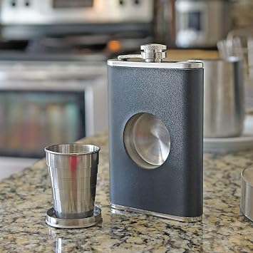 Fairly Odd Novelties Shot Flask - 8oz Hip Flask with Built-In Collapsible Shot Glass