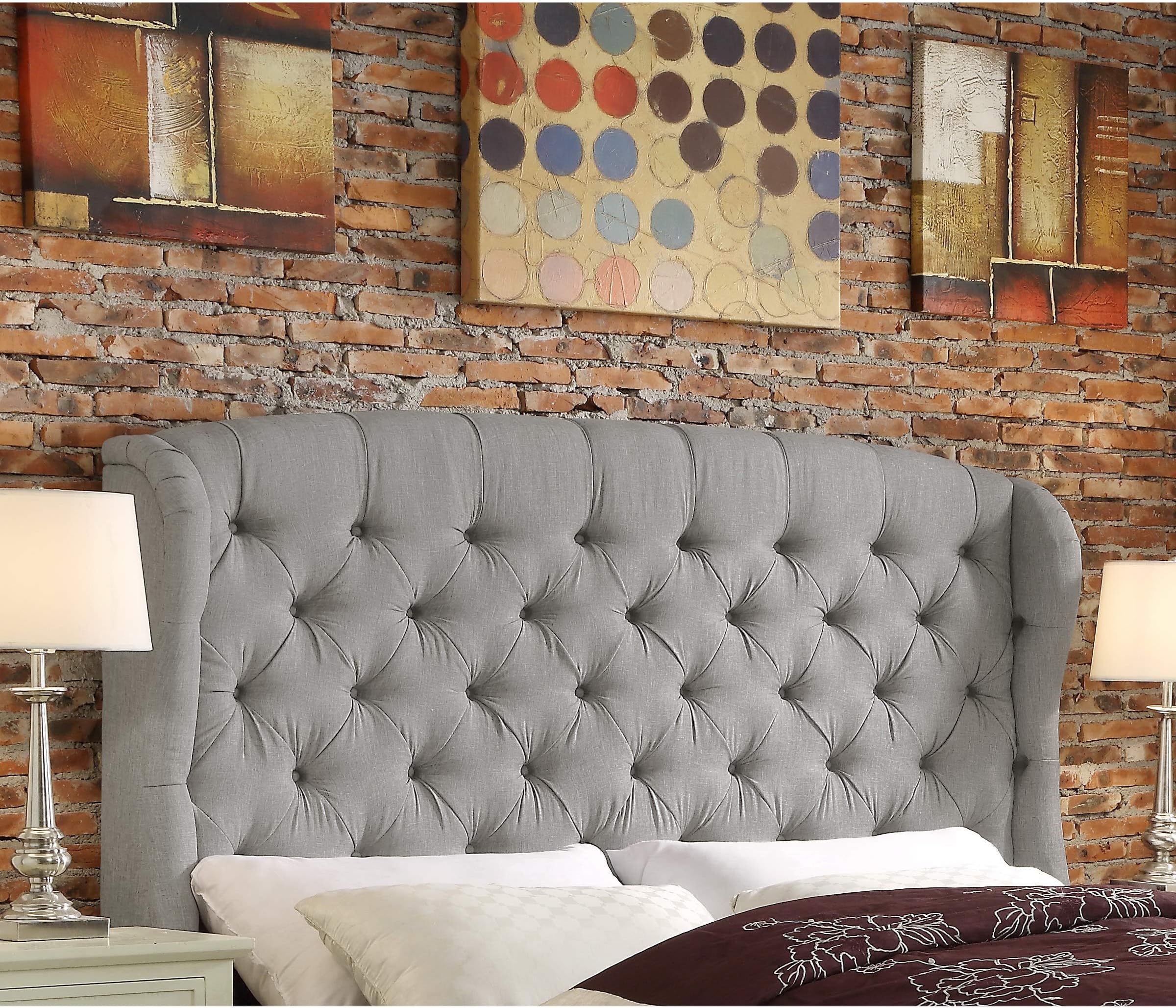 Rosevera Leatham Upholstered Wingback Headboard (Queen, Gray)