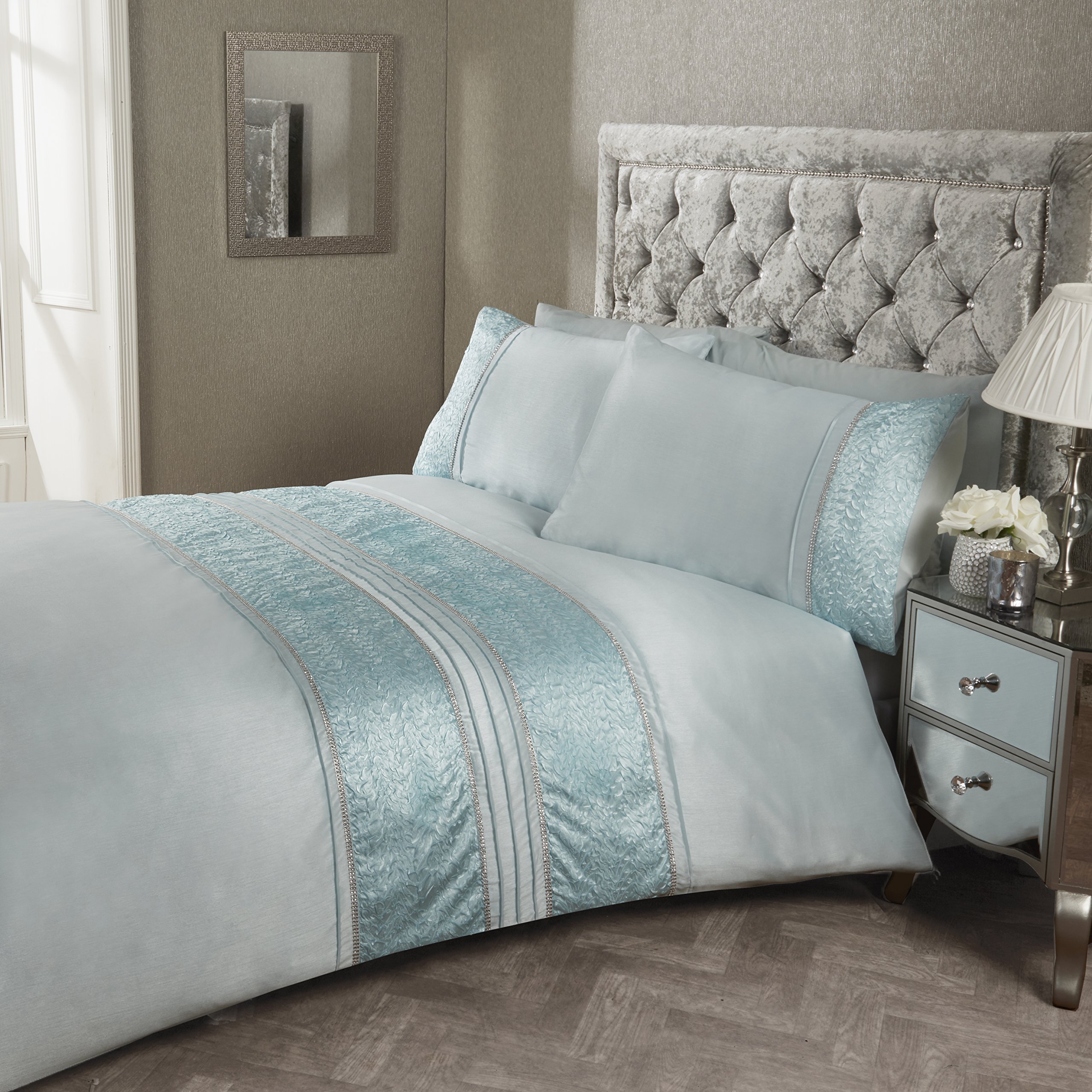 Rapport Home Super King Duvet Set - Aurora Design - Duck Egg Blue - 50% Cotton 50% Polyester