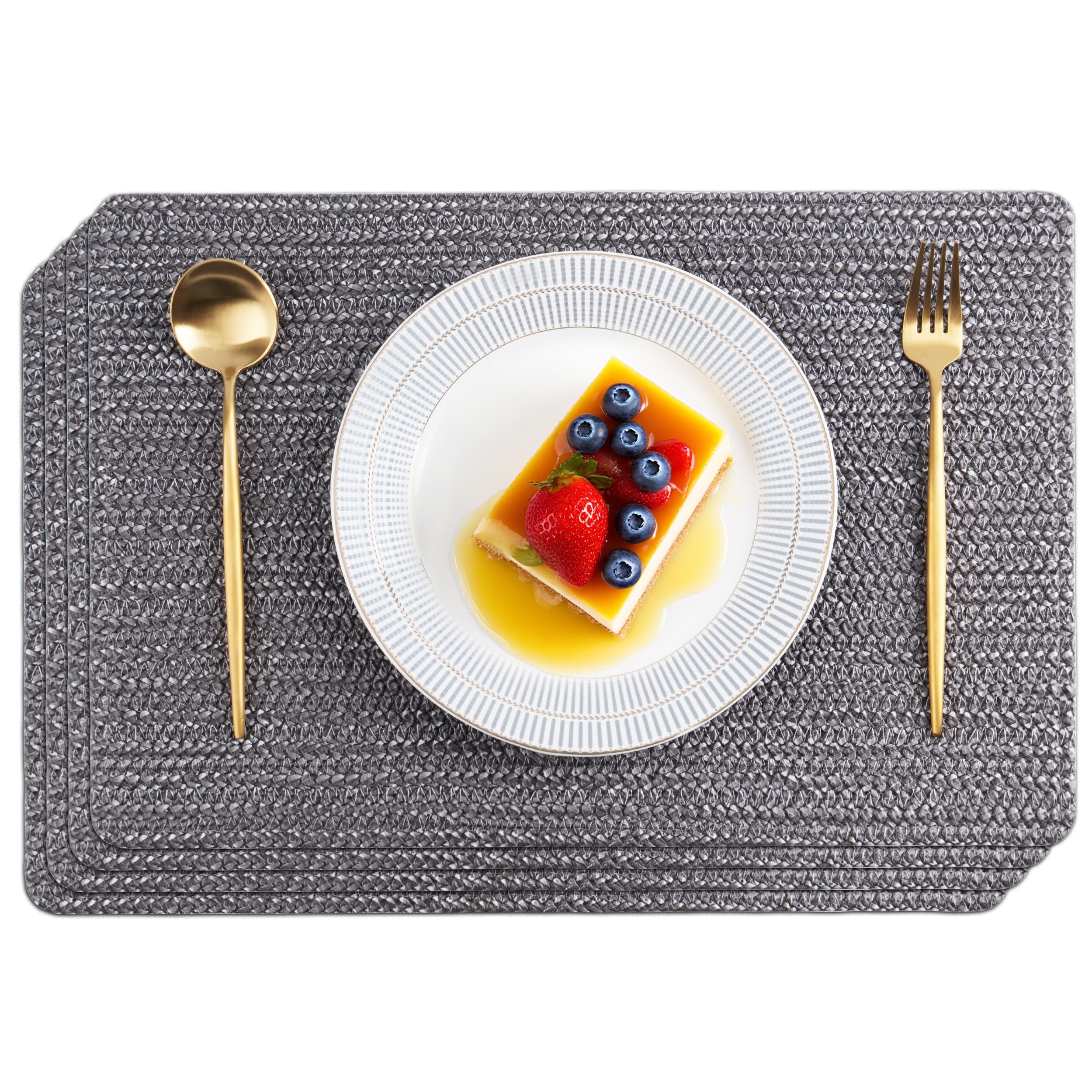 POLYTE Indoor/Outdoor Washable Woven Vinyl Table Dining Placemats, Set of 4