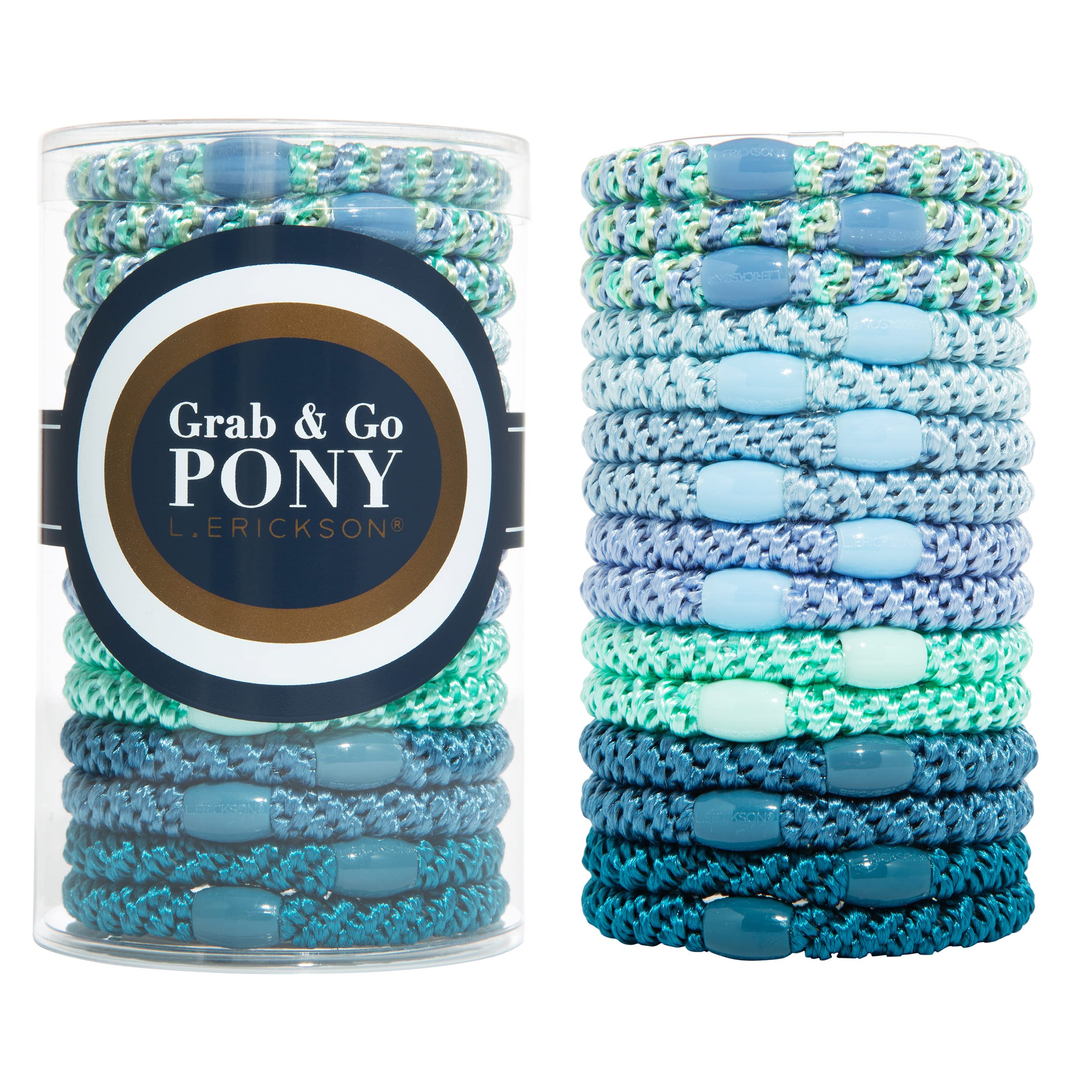 L. EricksonU.S.A. Grab & Go Pony Tube - Corsica- 15 Pack Ponytail Holder Hair Ties