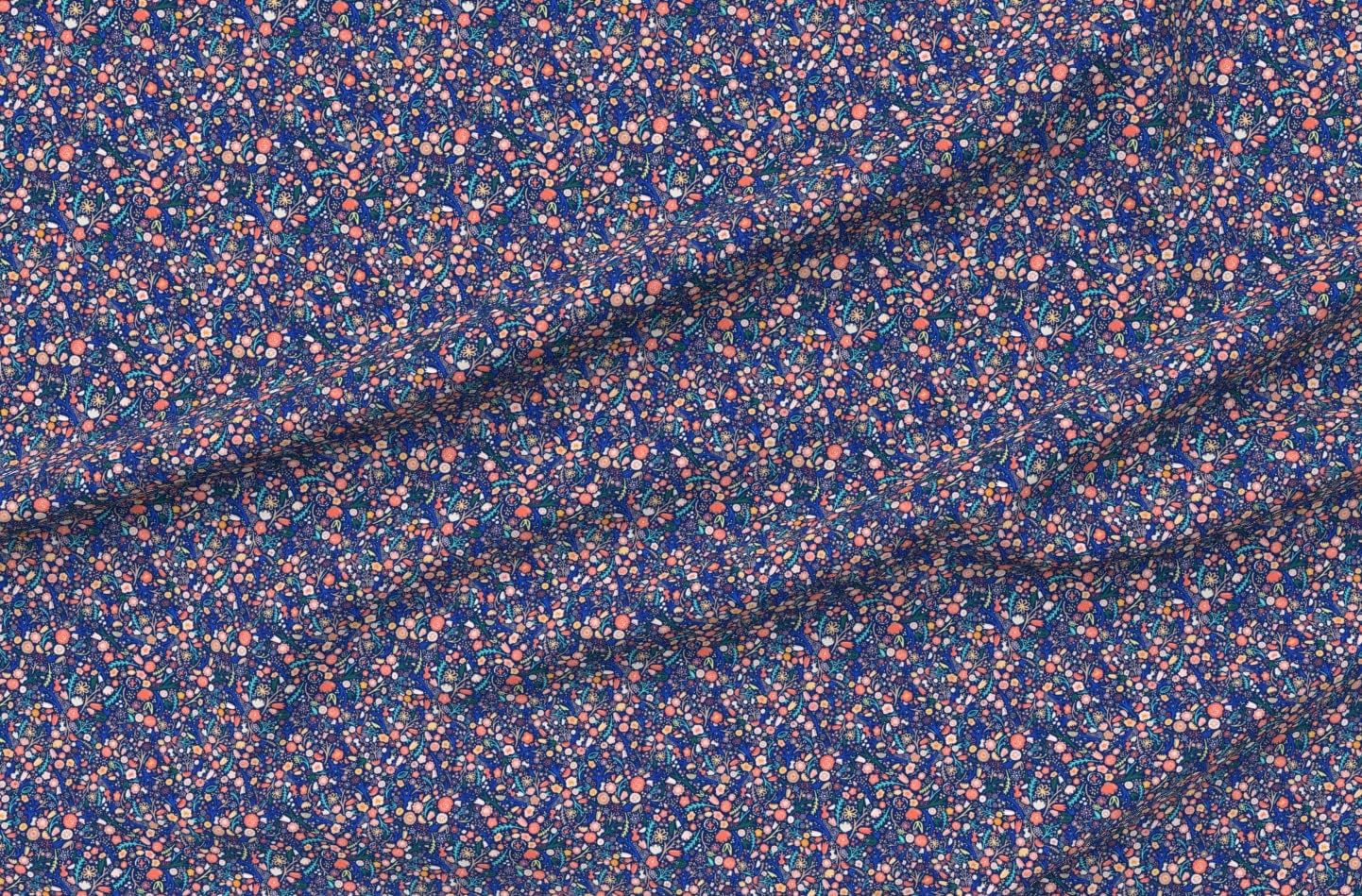 Spoonflower Fabric - Blue Coral Pink Floral Garden Ditsy Micro Small Scale Spring Flower Printed on Organic Cotton Sateen Fabric by The Yard - Sewing Quilting Apparel Home Decor