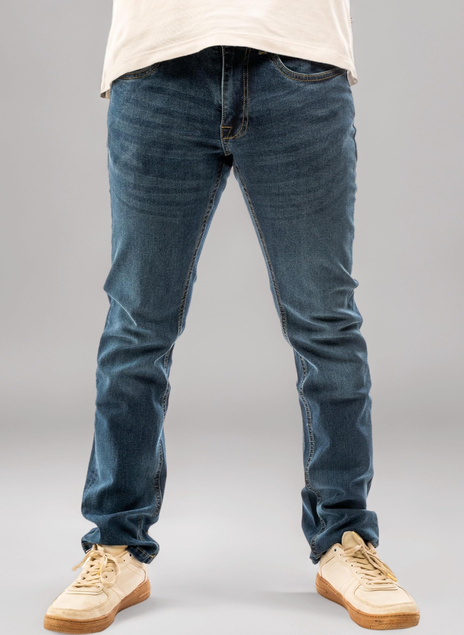 Men's Denim Jeans Straight Fit - Classic Fit - Basic Denim Mens Jeans Trousers - Black & Blue - Work Clothing - Straight Cut