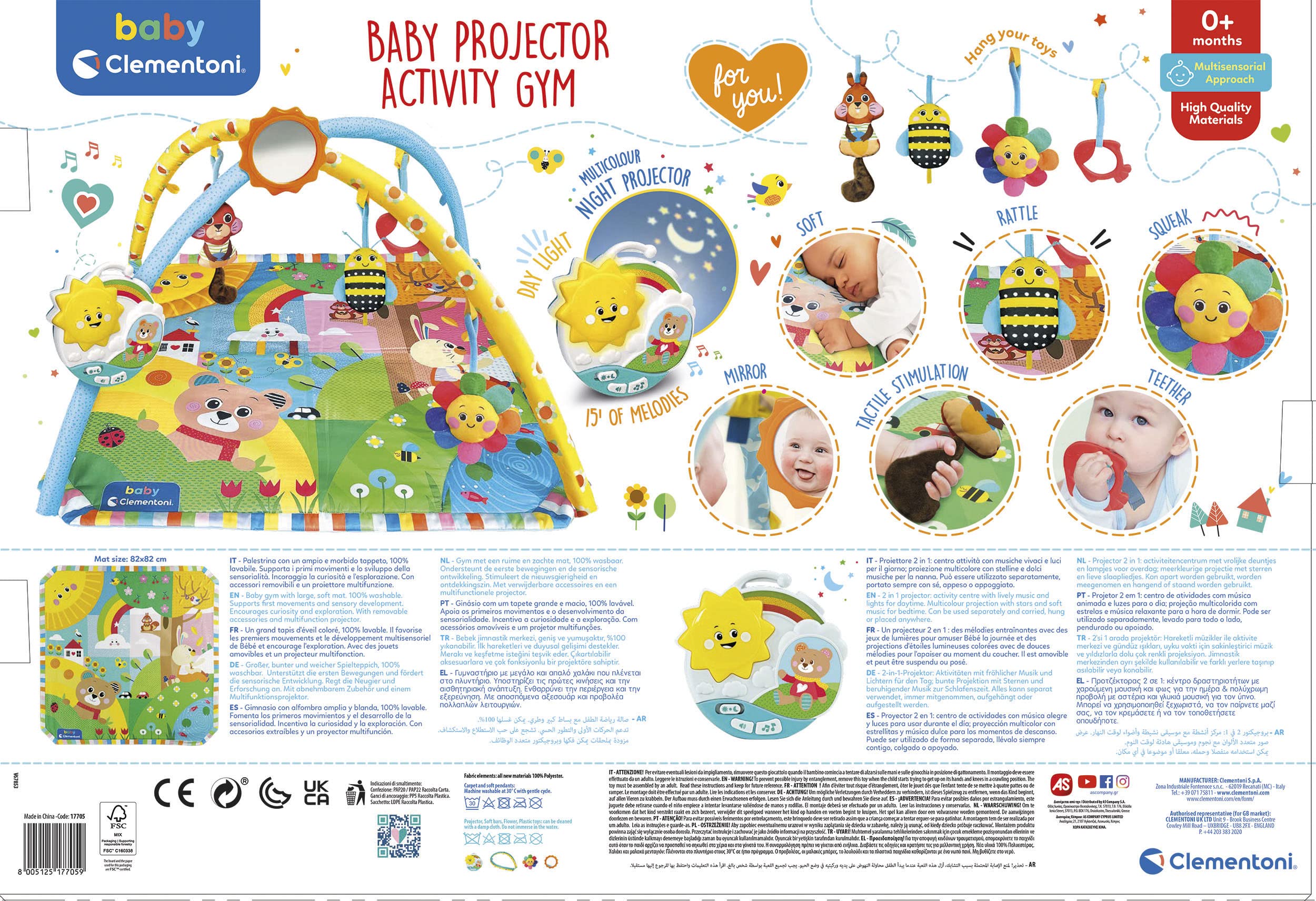 Clementoni - Alfombra, Arcos y proyectores - Baby Projector Activity Gym - Alfombra para niños
