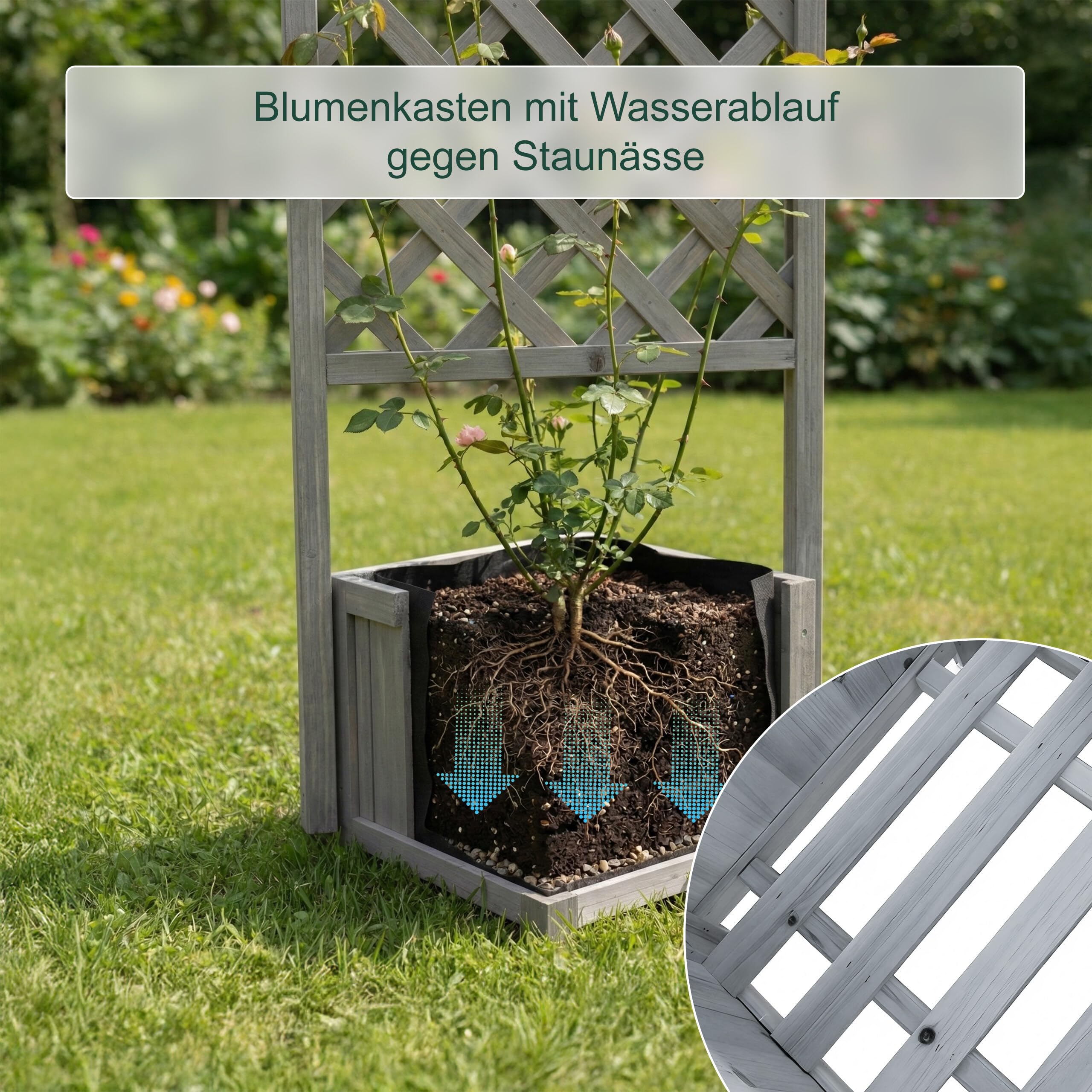 Relaxdays Pflanzkasten mit Rankgitter, HBT: 180x55x51 cm, grau