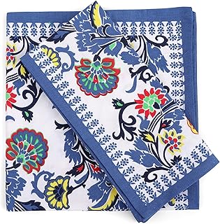 Cloth Napkins 20 x 20 inch Cotton Set of 12 Cotton Linen Fabric Decorative Printed Dinner Napkin for Easter Parties Weddings Restaurant, Lunch, Hotel Absorbent Reusable Washable Blue Floral Print