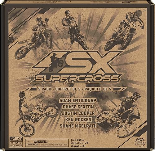 Miniatura 7 de Supercross, Auténtico paquete de 5 motocicletas fundidas a escala 1:24 con figura de jinete, moto de juguete para niños y coleccionistas a partir de