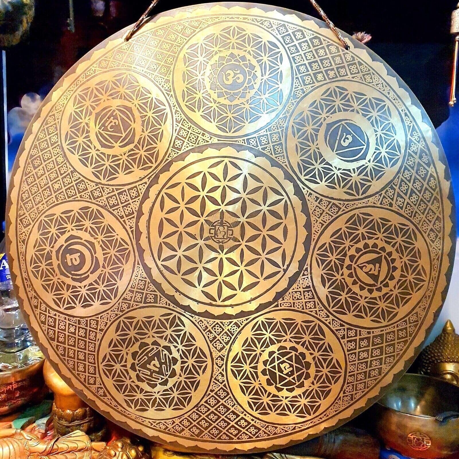 56 cm kwiat życia akwaforta rzeźba gong-tybetański gong-gong do uzdrawiania dźwiękiem jogi