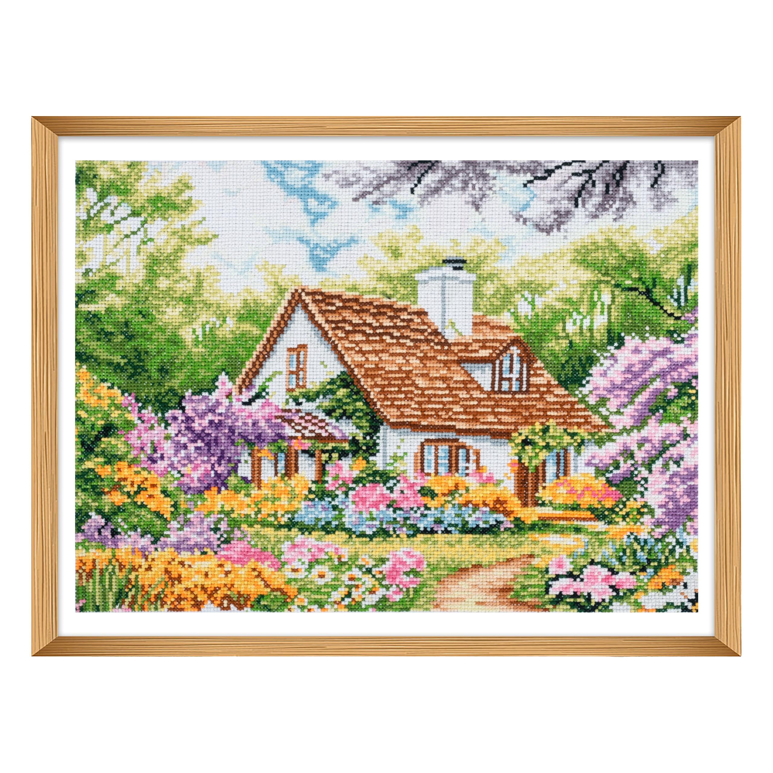 Trimits Large Cross Stitch Kits - Counted Embroidery Needlework for Adults Beginners Kids, Christmas Gifts Wall Art (Frame Not Included), 11 Count, House