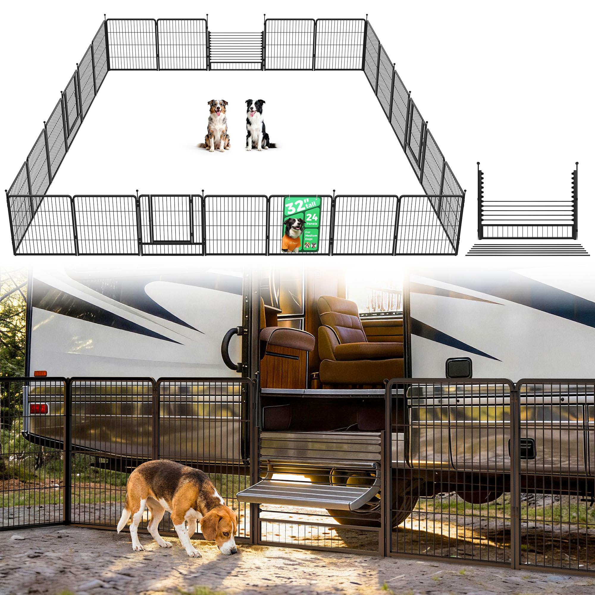 FXW Instant Dog Playpen with RV Step Grid for RV Camping, 32" H, 24 Panels