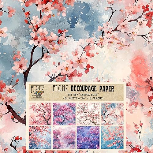 Miniatura 2 de Decoupage - Paquete de papel (24 hojas de 6 x 6 pulgadas), flores brillantes, FLONZ, papel de patrón vintage sin costuras para decoupage,