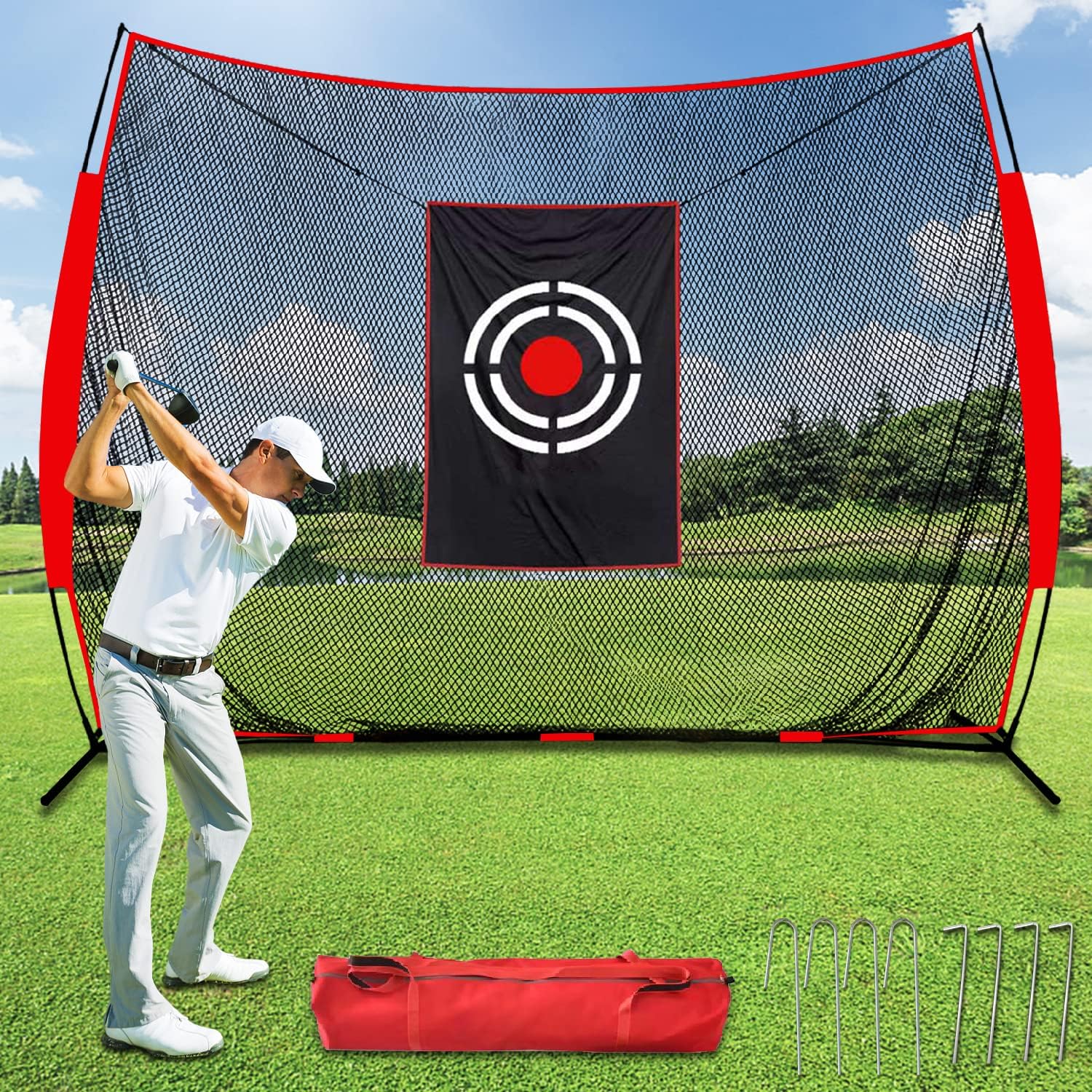 Kapler Golf Practice Hitting Net - 12X10FT Portable Driving Nets with Steel Frame and Target for Backyard Indoor Outdoor Swing Use - Gifts for Golfing Lovers