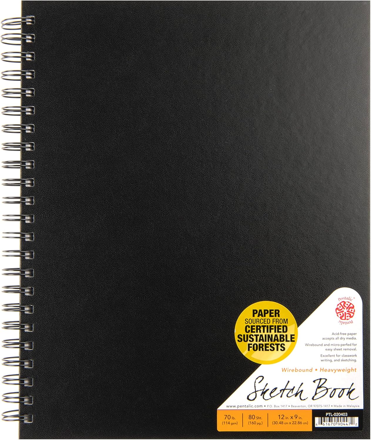 Pentalic bambú Hardbound 110sheet Sketchbook, Cuaderno de Dibujo con
