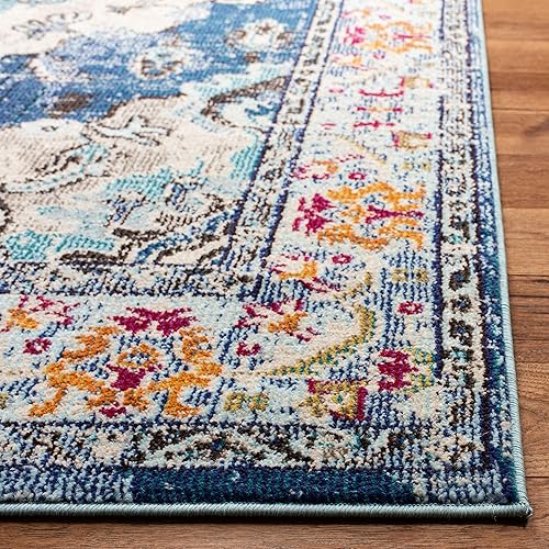 Miniatura 3 de Safavieh Tapete de área grande, colección Monaco, 11 pies x 15 pies, azul marino y celeste, diseño desgastado de medallón, no desprende pelusa