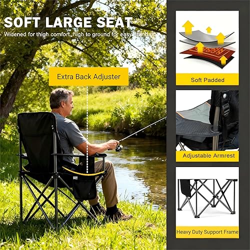 Miniatura 4 de FAIR WIND Paquete de 2 sillas de campamento totalmente acolchadas de gran tamaño con soporte lumbar, bolsa enfriadora resistente, soporte para silla