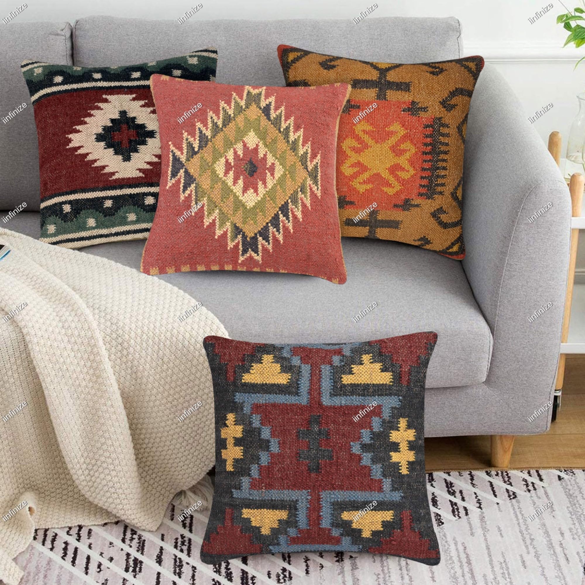 Housses de coussin vintage en laine de jute contre la déco fade