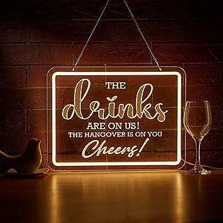 Bar Neon Sign The Drinks Are On Us LED Signs The HanGover is On You Chee...