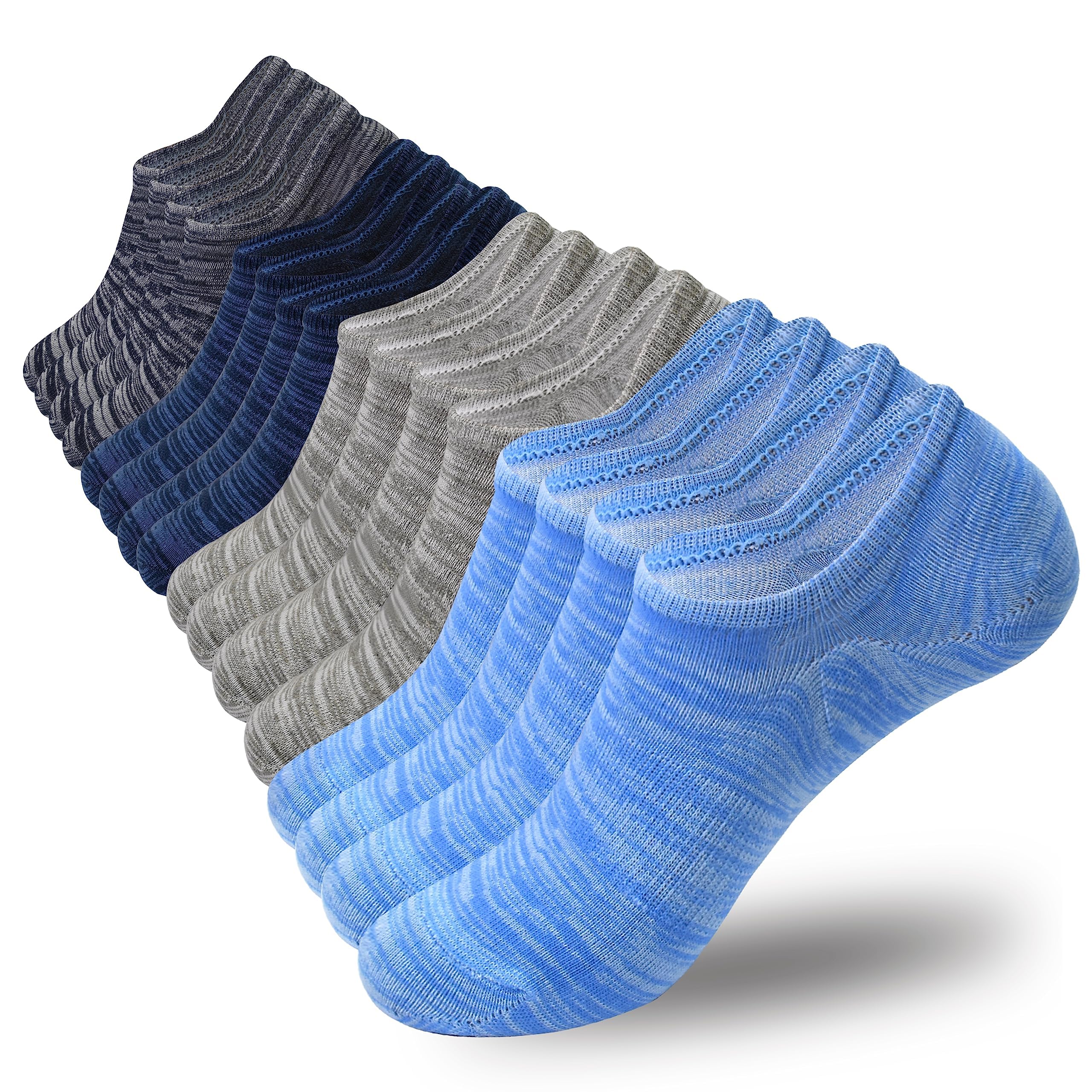 ELUTONG Calcetines invisibles para hombre, calcetines de entrenamiento con rayas antideslizantes de corte bajo, 8 pares, talla 5.5-11