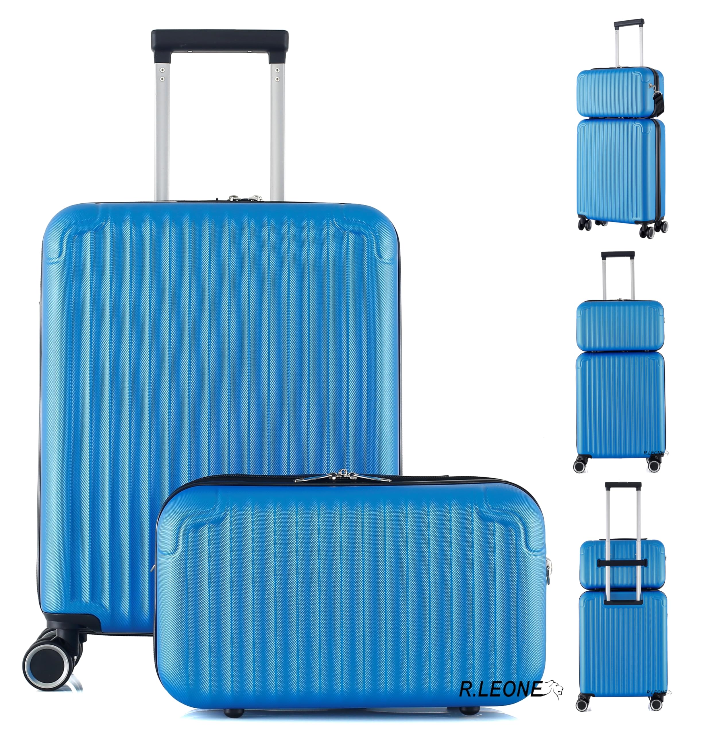 R.Leone Valigia Ryanair 55x40x20 cm + 40x20x25 cm Set 2 Pezzi Trolley Bagaglio a mano 4 Ruote e Beauty Case in ABS 999 (Lilla, Valigia 55x40x20 cm + Borsa 40x20x25 cm)