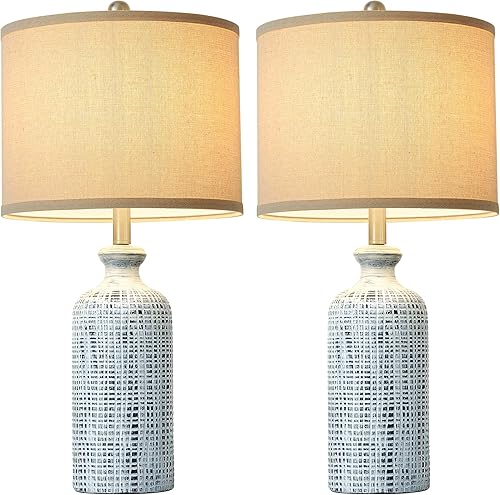Miniatura 4 de Ireliare Juego de 2 lámparas de granja de 27.7 pulgadas para dormitorio, lámparas de noche para mesita de noche con pantalla de tela de lino,