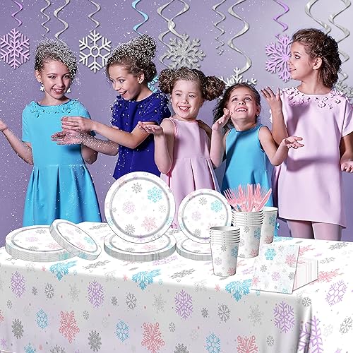 Miniatura 5 de 142 piezas de vajilla de copo de nieve de Navidad decoración de fiesta de invierno copo de nieve púrpura colorido tema del país de las maravillas