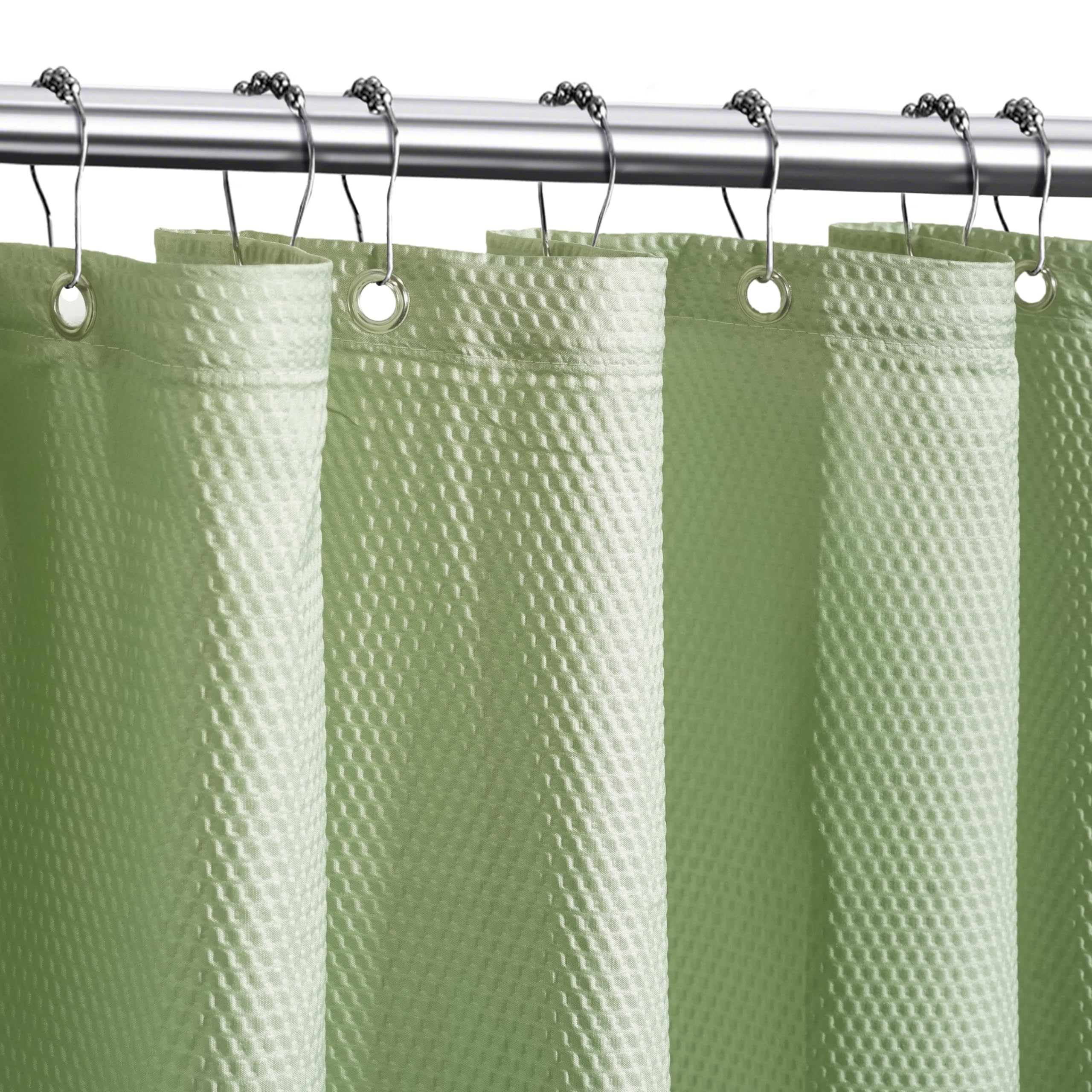 Tititex Solid Sage Green Cloth Fabric Shower Curtain Liner with 2 Magnets - Texture Soft Hotel Quality Waterproof Shower Liner, Light-Weight & Machine
