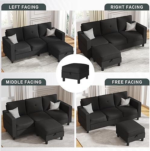 Miniatura 6 de JY QAQA Sofá modular convertible con sofá de 3 asientos, sofá otomano en forma de L con tela de lino moderna para sala de estar pequeña, apartamento