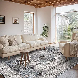 RUUGME Washable 6x9 Area Rug - Vintage Area Rugs with Non Slip Backing Stain Resistant Carpet for Bedroom Dining Room Indoor Soft Carpets Home Decor Mat for Bathroom 6x9 Navy