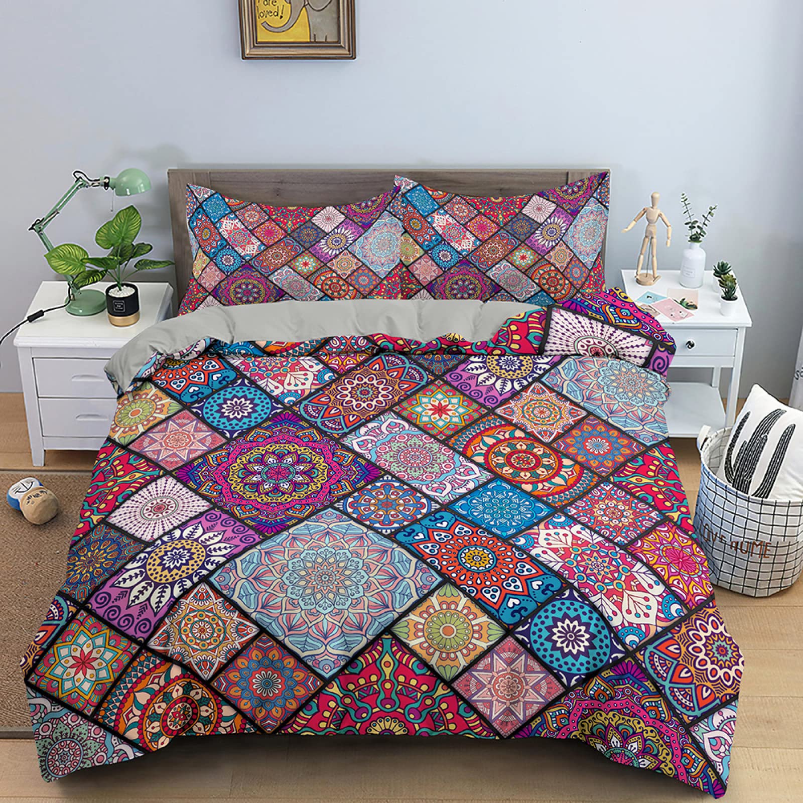 Dwetcxo King Size Duvet Cover Sets Blue Purple Mandala Kingsize Duvet Cover Sets Microfiber Breathable King Size Bedding Soft Bedding with Zipper Closure+2 Pillowcases 50x75cm 220x240cm