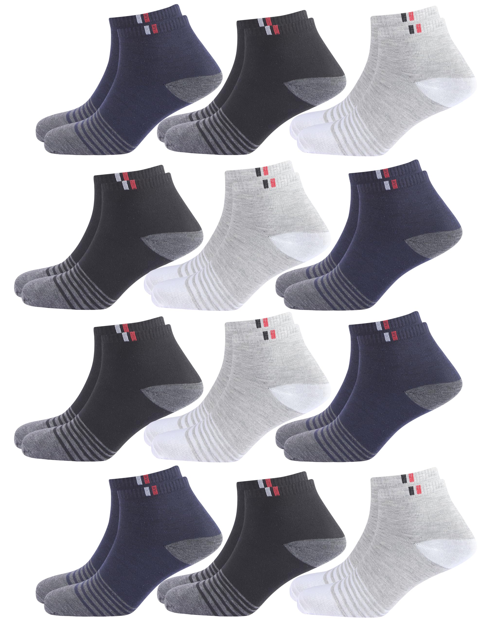 12 Pairs Stripped Ultra soft Ankle Socks for Men & Women, Multicolor, Pack of 12, Free Size,104-image-44