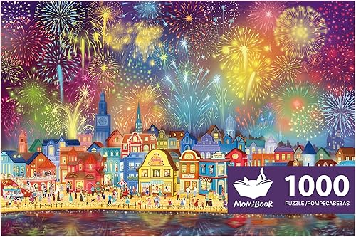 MOMIBOOK - Rompecabezas para adultos de 1000 piezas, de Night Town, proceso luminoso, 29.5 x 19.7 pulgadas, juguetes, elefante blanco para adultos,