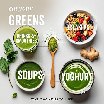 Grass & Co. Active Super Greens | Vegan Daily Greens Powder | 120g | Supports Energy, Digestion & Immunity | with Lion’s Mane, Moringa & Vitamins C, K2 & D3 | Apple & Ginger Flavour | 30 Day Supply