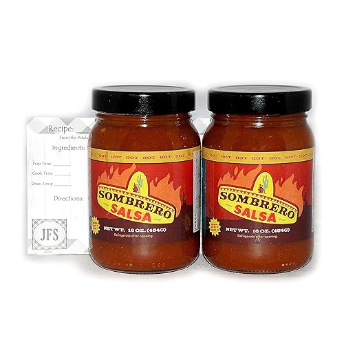 Sombrero Salsa Hot, tarros de 2-16 onzas (16.01 oz) con una tarjeta de recetas JFS (paquete de 2)