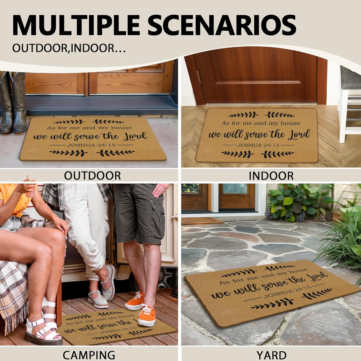 Christian Coir Door Mats Outdoor, Bible Verse Front Door Mat Outside Entrance, As for Me and My House We Will Serve The Lord Doormat Outdoor Indoor Entrance for Home Entryway Decor, 17x30in