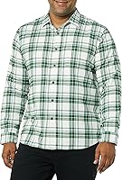 Vista 85 de Yaxa Essentials Camisas de franela de manga larga para hombre, corte ajustado, a cuadros con botones