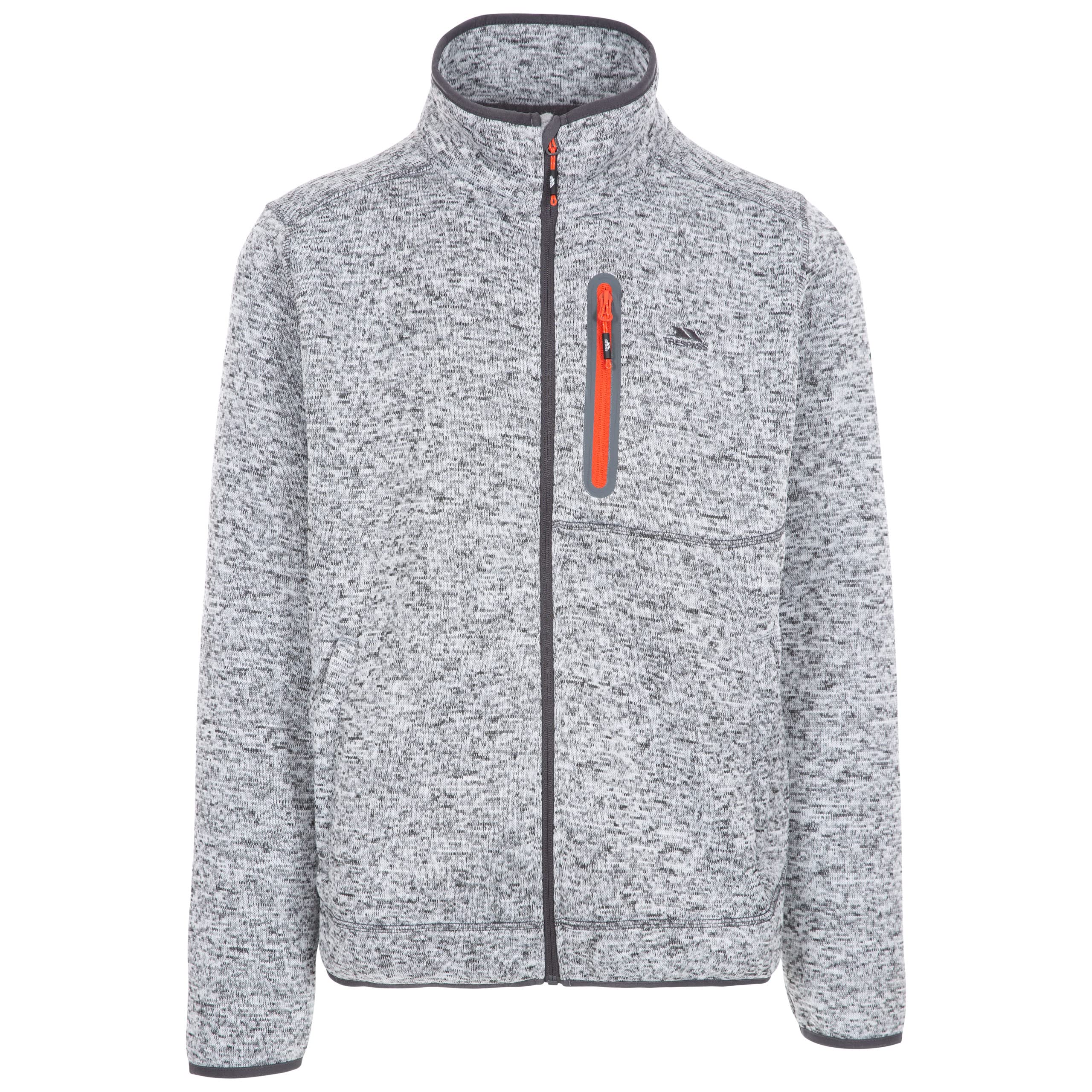 Trespass Men's Grey Marl Fleece Jacket Bingham - Brushed Back, Chest Pocket With Printed Surround Detail, Knitted Marl Fleece, 3 Zip Pockets, Stretch Binding At Hem And Cuffs