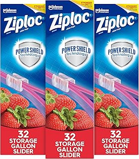 Ziploc Slider Storage Bags with New Power Shield Technology, Gallon, 32 Count, Pack of 3 (96 Total Bags)
