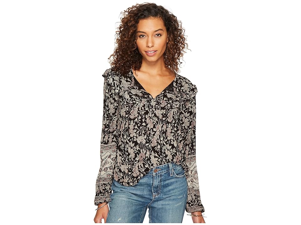 

Lucky Brand Mixed Print Top (Black Multi) Women's Clothing