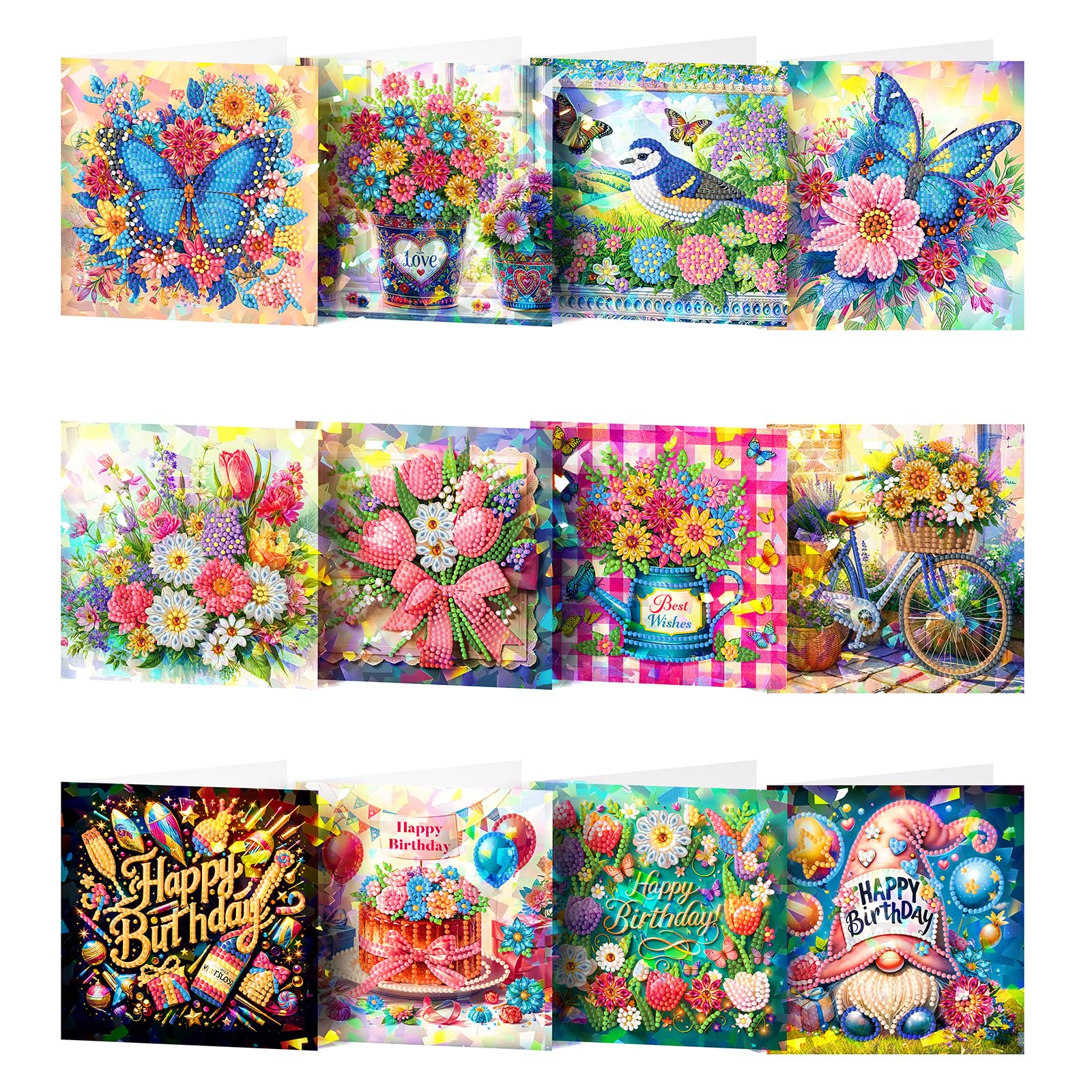 POETRYDRAW 12PCS DIY Garden Flower Diamond Art Greeting Card Set with Envelopes 5D Rhinestone Arts Cards for Adults & Gifts