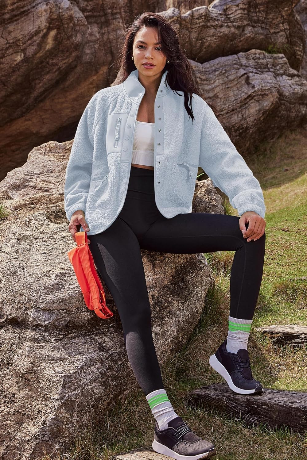 Nirovien Womens Fuzzy Fleece Jacket Button Down Sherpa Coats Casual Winter Warm Outwear with Pockets - Image 4