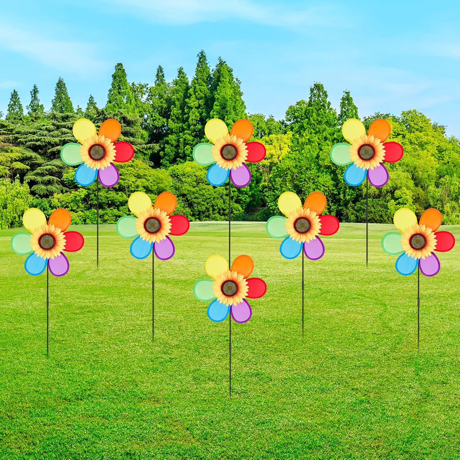 8 Pcs Garden Wind Spinners Colorful Sunflower Pinwheels