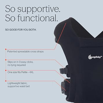 Ergobaby Embrace Babytrage für Neugeborene von 0–12 Monaten (32–113 kg) Ergonomische 2-Positionen Babytrage mit Kopf- und Nackenstütze und hüftgesunder M-Stellung Pure Black