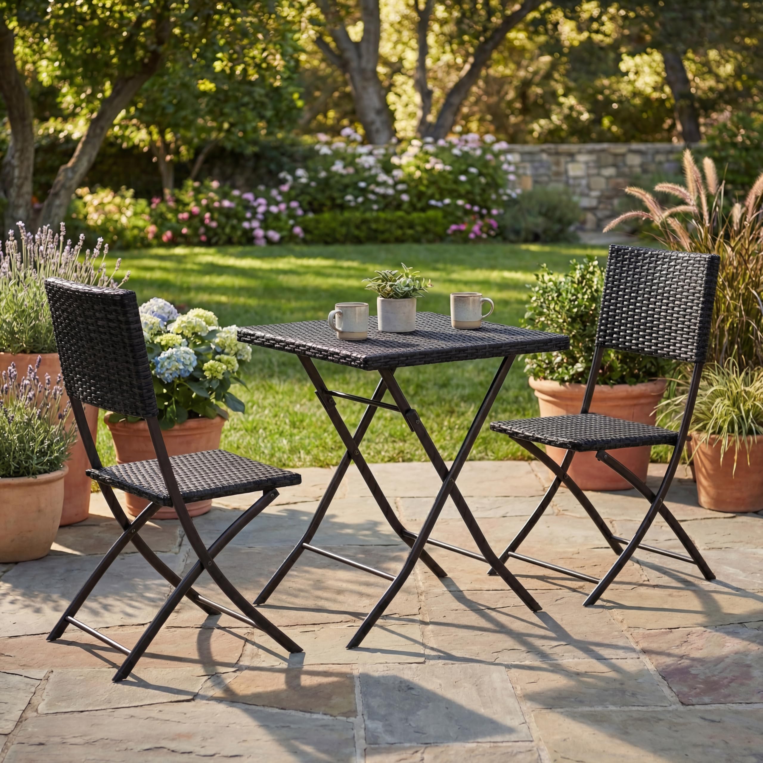 Garden Vida Capri 2 Seater Rattan Bistro Set Outdoor Garden Patio Balcony Furniture 3 Pcs (Black) (UKFR Certified) Garden Furniture(No Assembly Required)