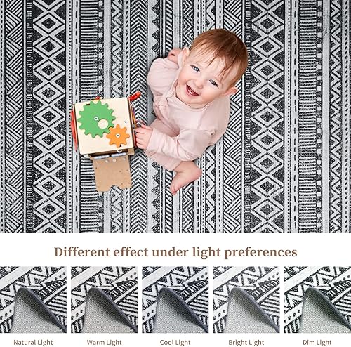 Miniatura 6 de Alfombra bohemia de 5 x 7 pies, lavable a máquina, moderna, de diamante, envejecida, plegable, para mesa de café, decoración de mesa de comedor,