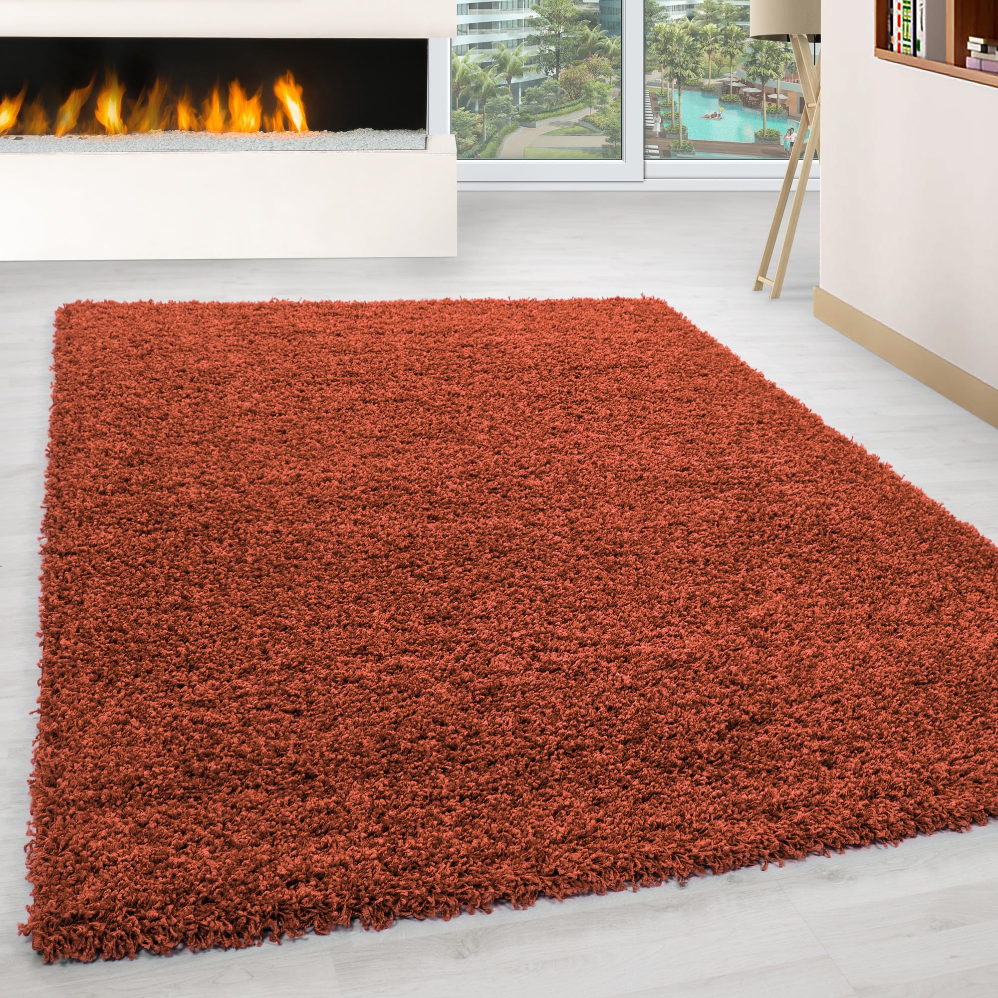 Teppich Wohnzimmer Schlafzimmer Terrakotta 100 x 200 Unicolor - Einfarbig Hochflor