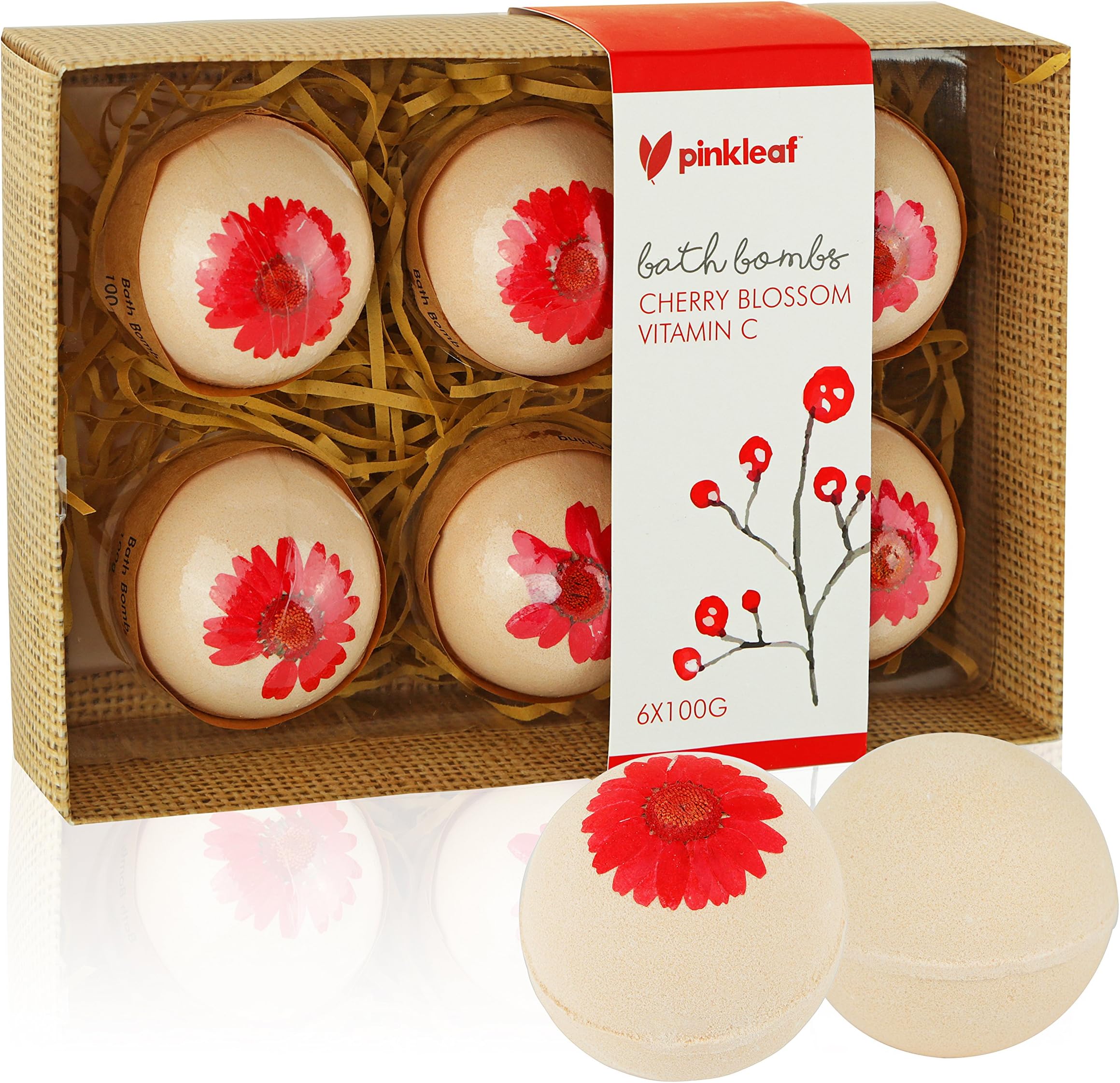 Bath Bombs Gift Set For Women – 6-Piece Cherry Blossom Bath Bombs With Essential Oil Flower