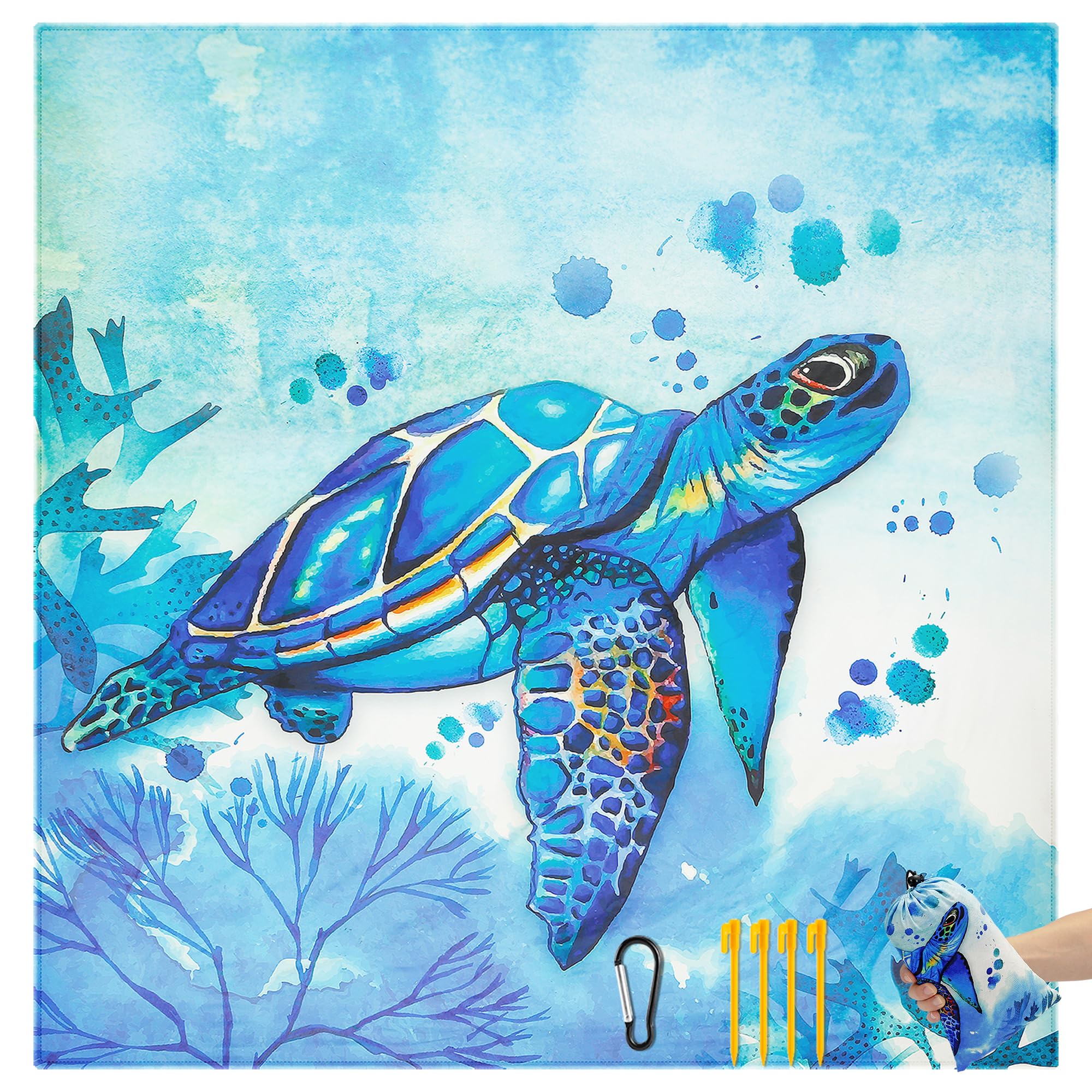 WIWIGO Beach Blanket Sandproof Extra Large Beach Mat Adults Waterproof Quick Drying Sand Free Mat Made by Premium Polyester with 4 Stakes & 4 Corner