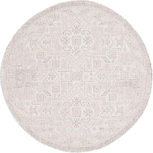 Unique Loom Outdoor Aztec Collection Alfombra de área, coba (5 pies 3 pulgadas, redonda, gris claromarfil)