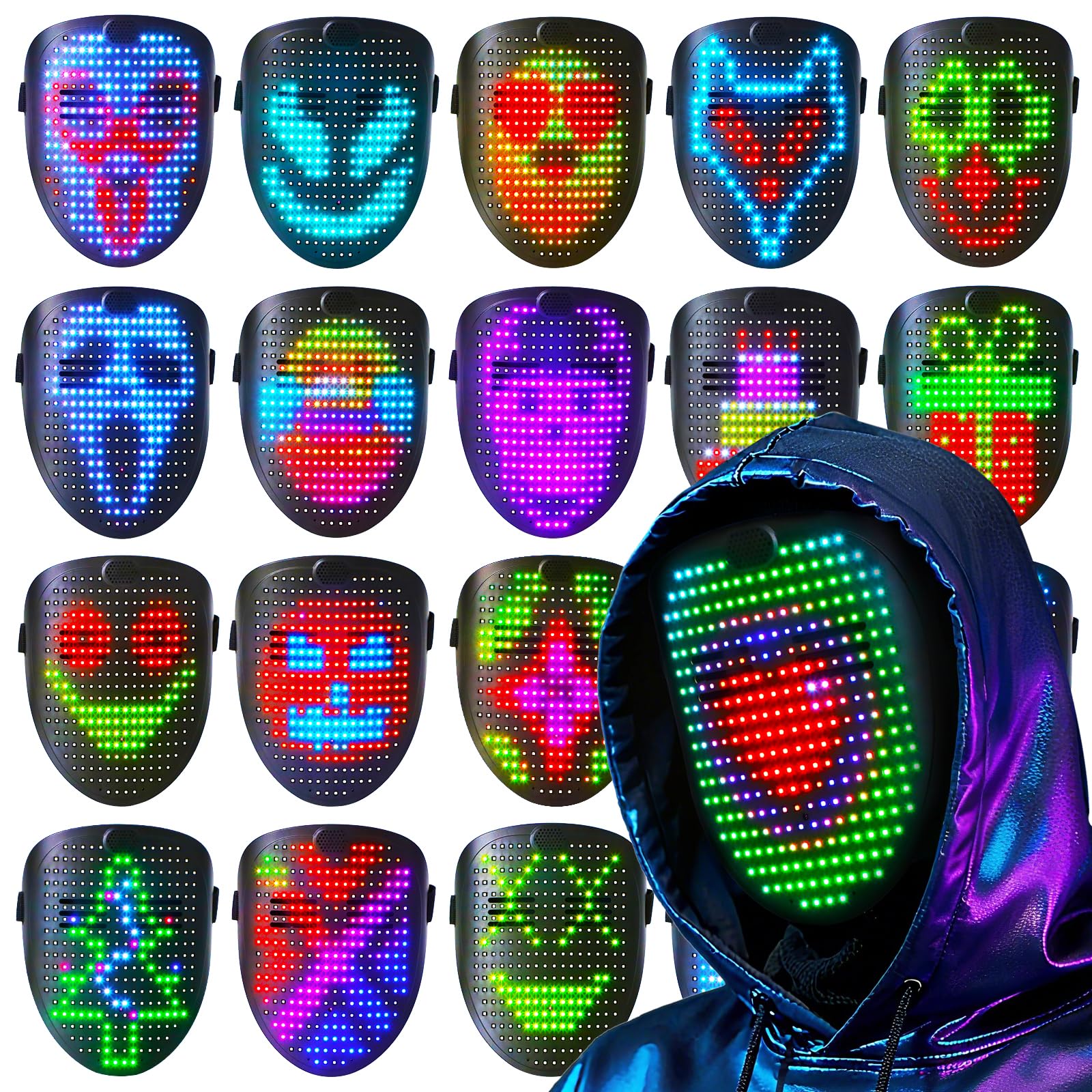 TOY Life LED Mask with Sound Effects Gesture Control Rechargeable Light Up Halloween Musical Masks Costume for Adults