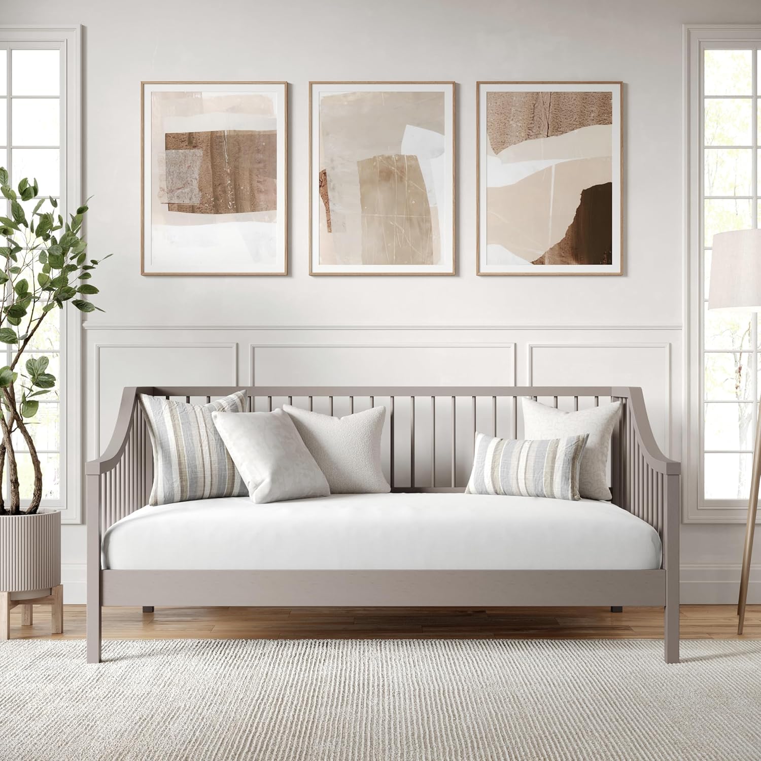 Martha Stewart Neely Twin Platform Daybed with Wood Spindles, Solid Wood Frame, Gray - No Box Spring, 500lb Capacity